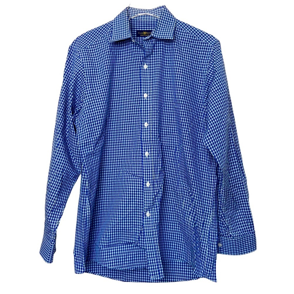 Club Room Blue Checks Long Sleeve Dress Shirt. Regular Fit 15-32/33 Medium